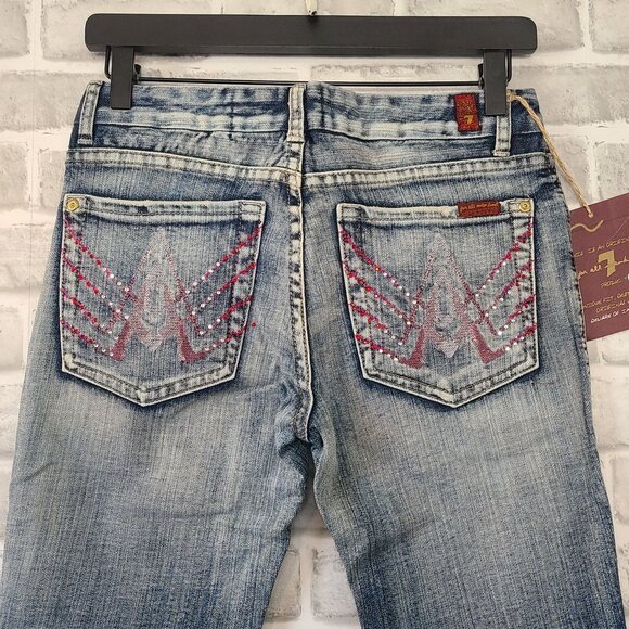 7 For All Mankind Embroidered Bootcut Ombre Jeans NEW 27 Blue Denim Wash - Picture 12 of 12